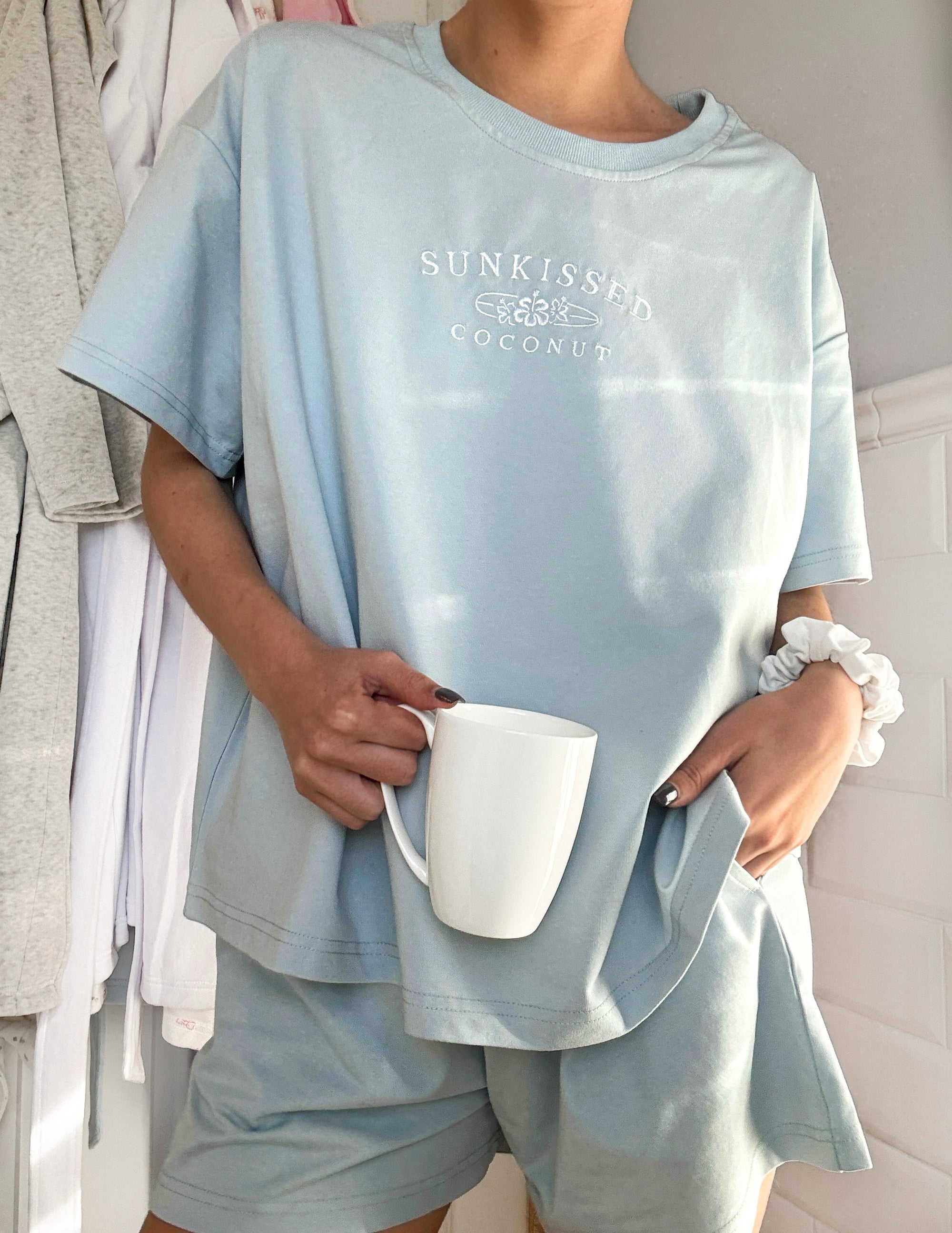 Coastal Blue Basic Watercolor Embroider Tee