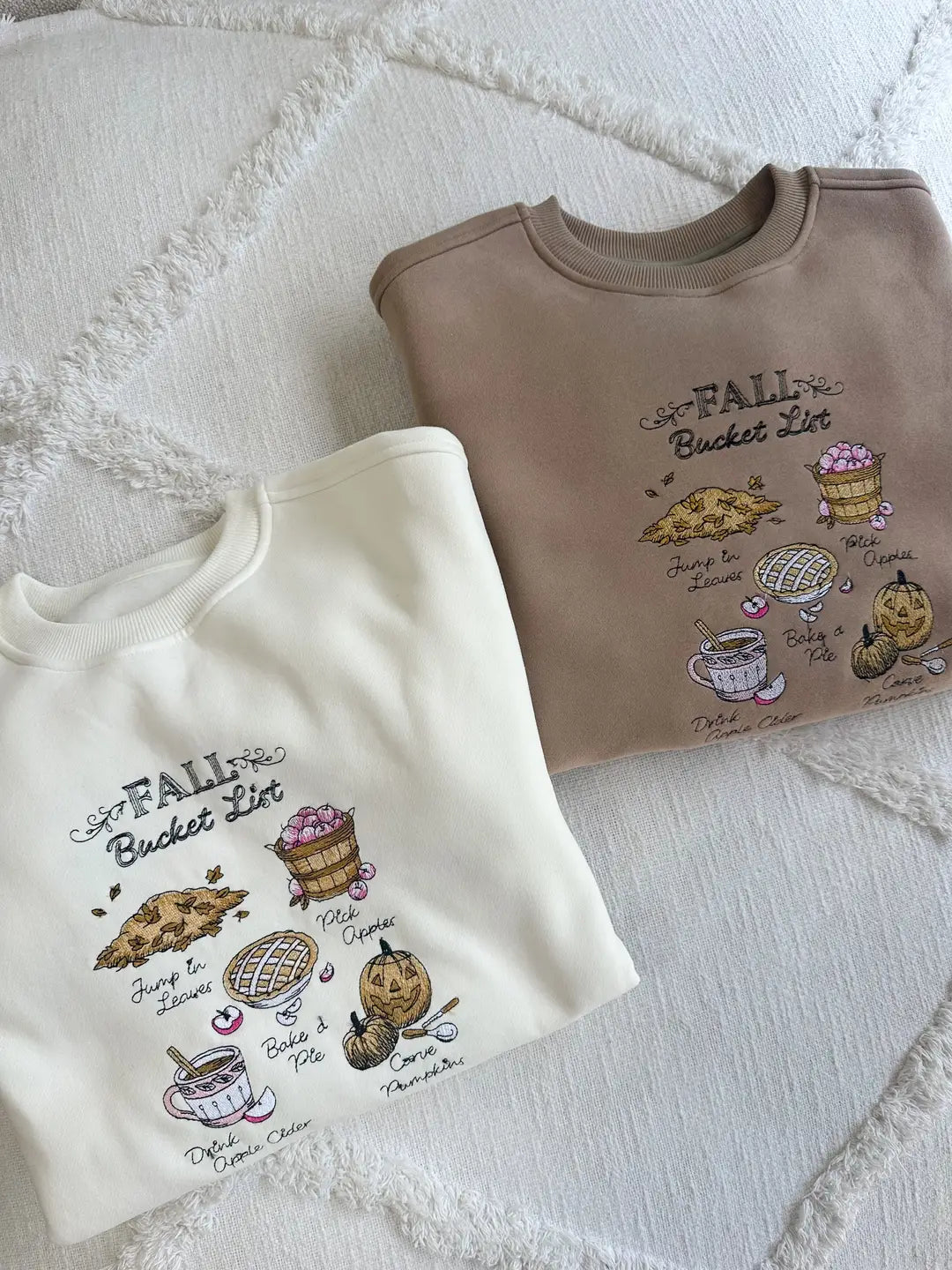 Ivory Autumn Fall Bucket List Embroidered Sweatshirt
