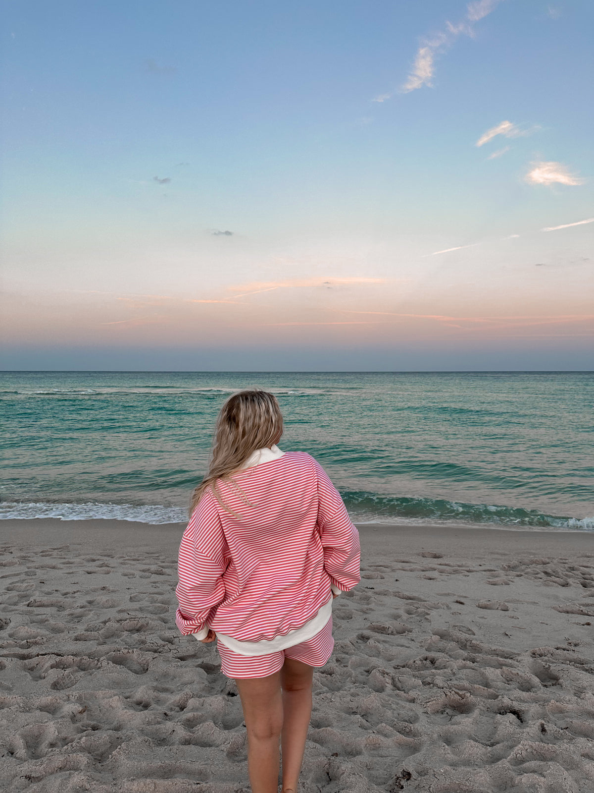 Dark Pink and White Big Striped Mockneck Sweatshirt