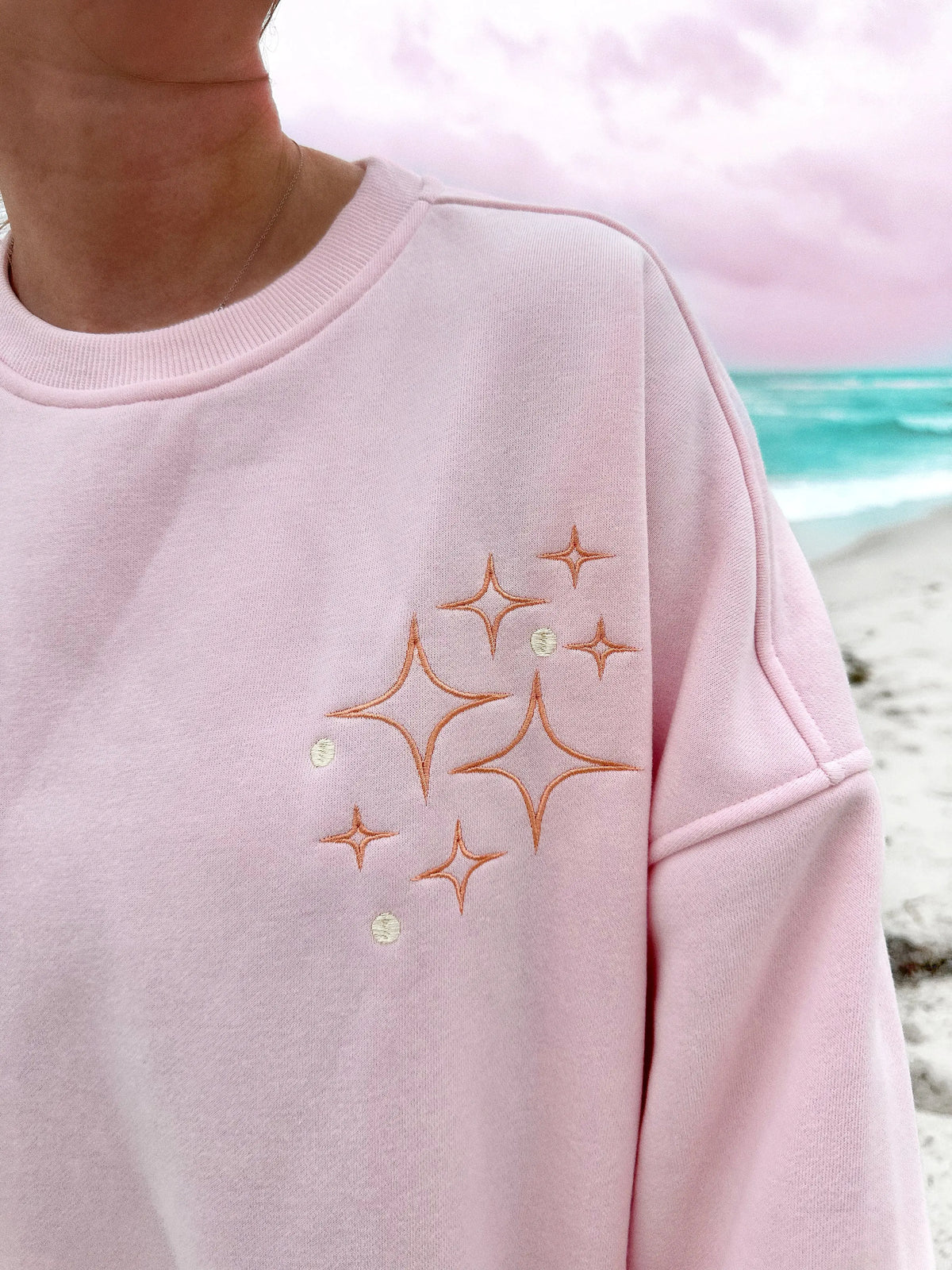 Light Pink Sunset Rays Embroider Sweatshirt