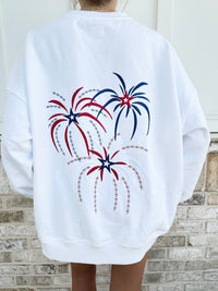 White Fireworks 4th Of July Memorial Day Embroider Sweatshirt