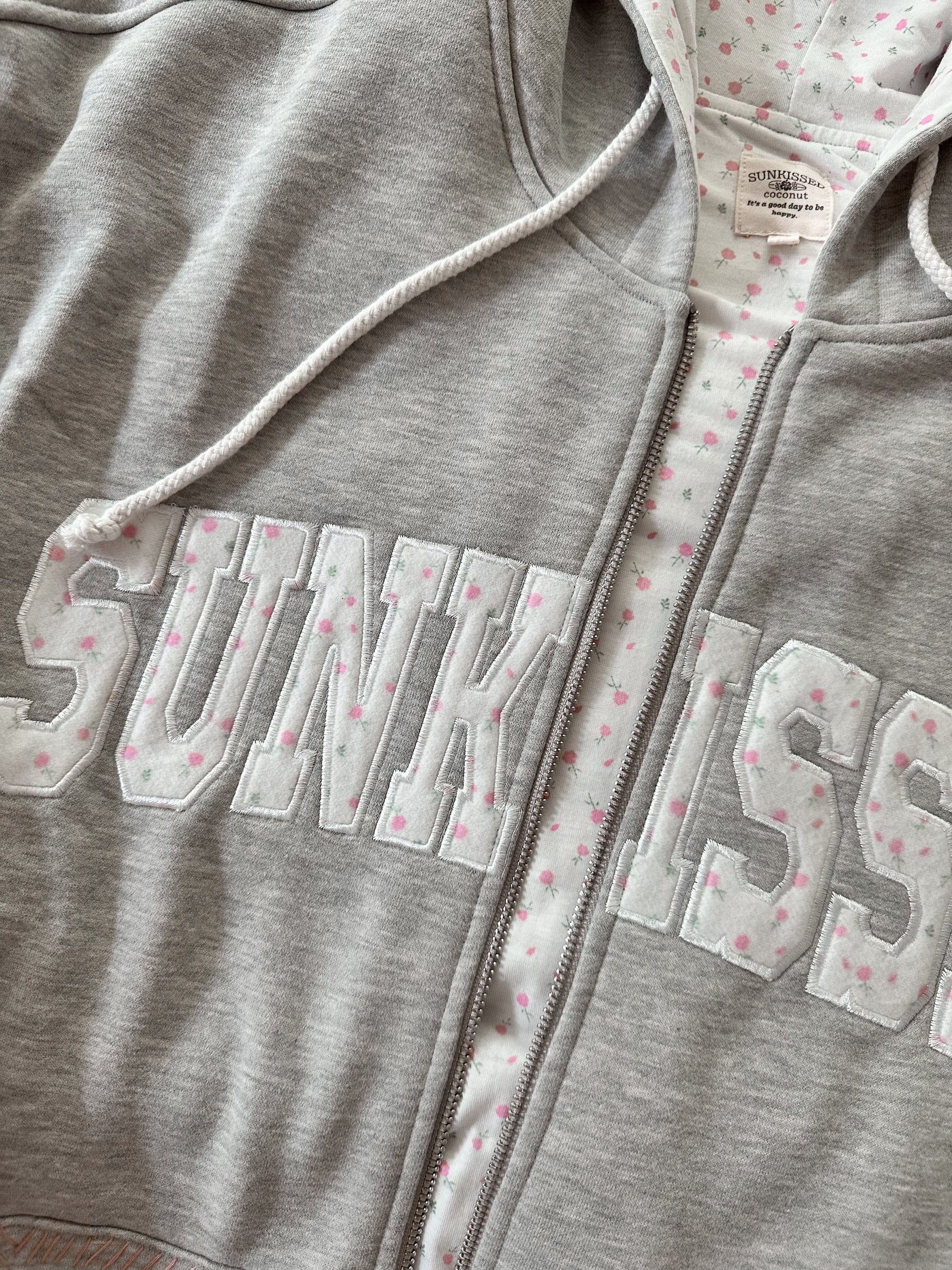 Afternoon Grey Roses Sunkissedcoconut Full Zip Hoodie