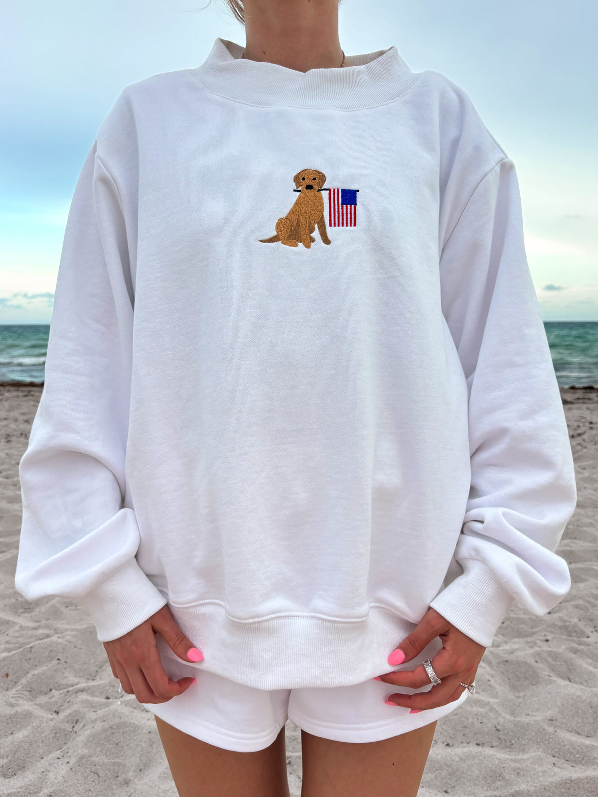 White American Flag Dog Mockneck Sweatshirt 100% Cotton