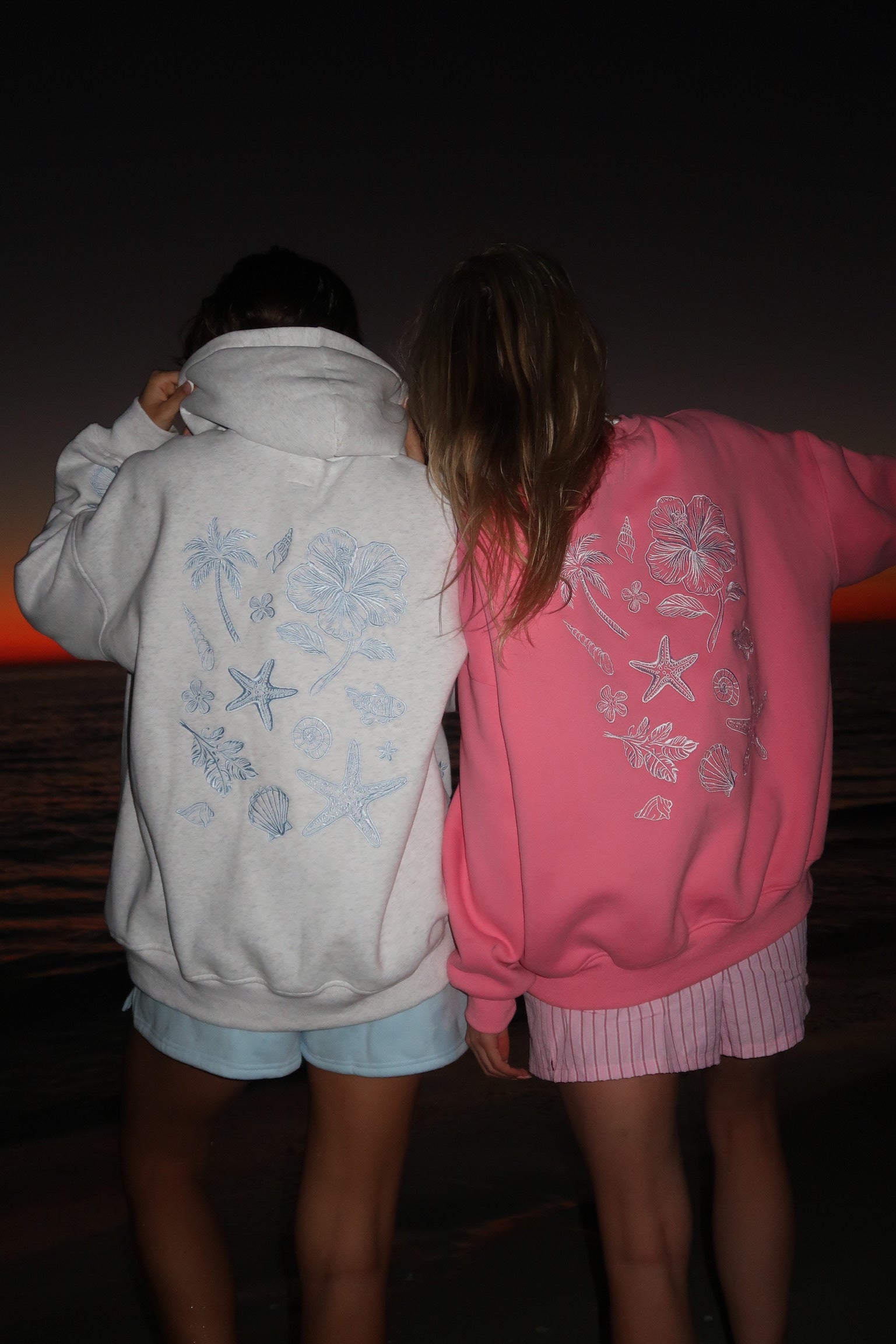 Pearl Grey Tropical Embroider Hoodie