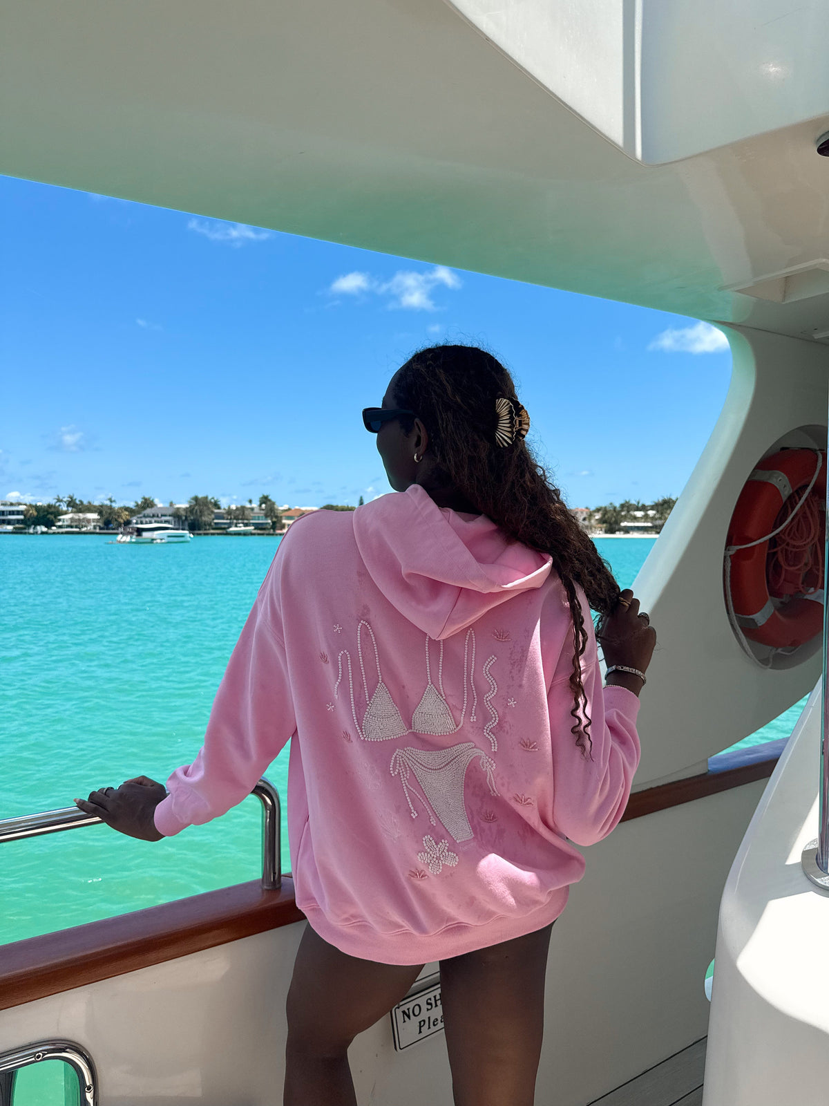 Lottie Pink Bikini Beaded Ocean Oversized Hoodie 100% Cotton