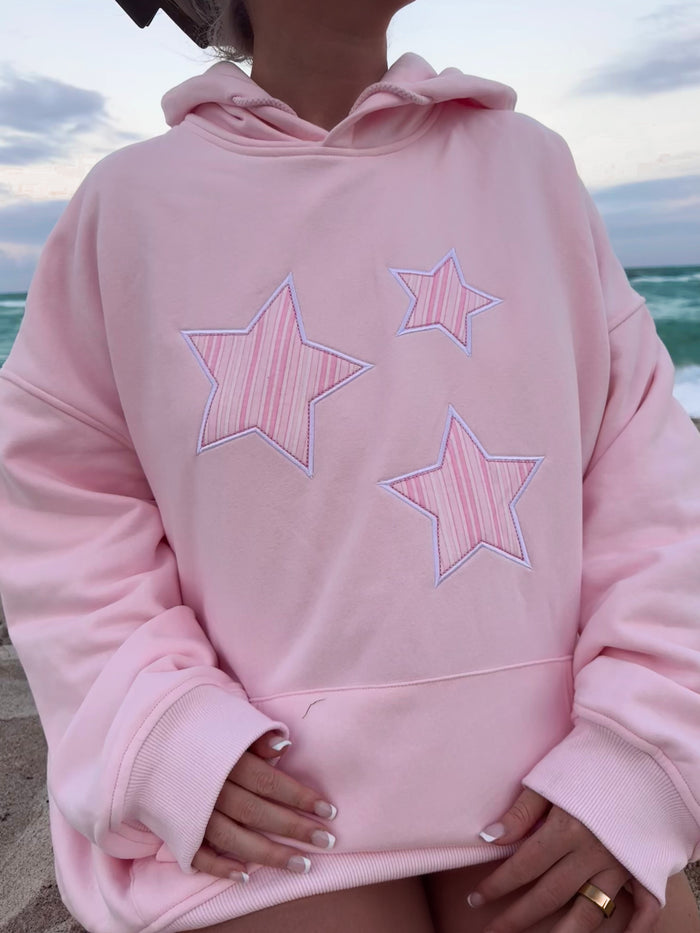 Light Pink Star Lux Striped Hoodie