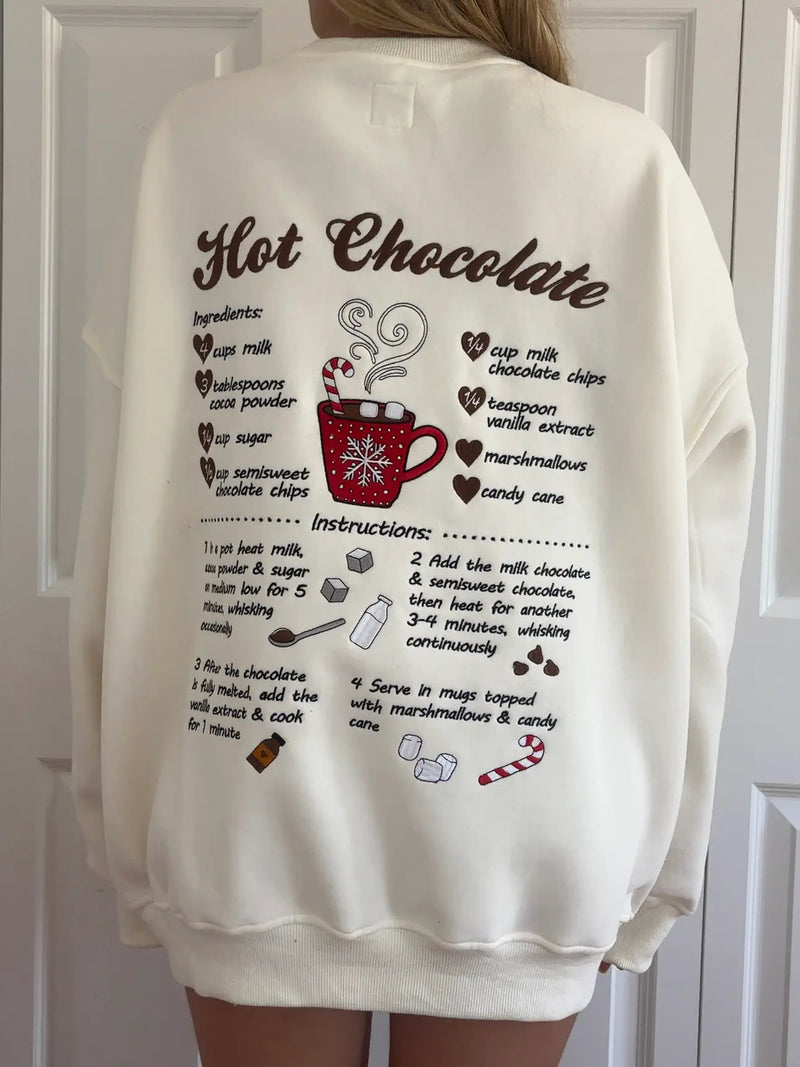 Hot Chocolate Recipe Christmas Embroider Sweatshirt
