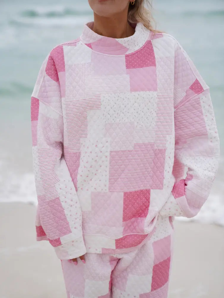 Margo Quilted Patchwork Mockneck Sweatshirt