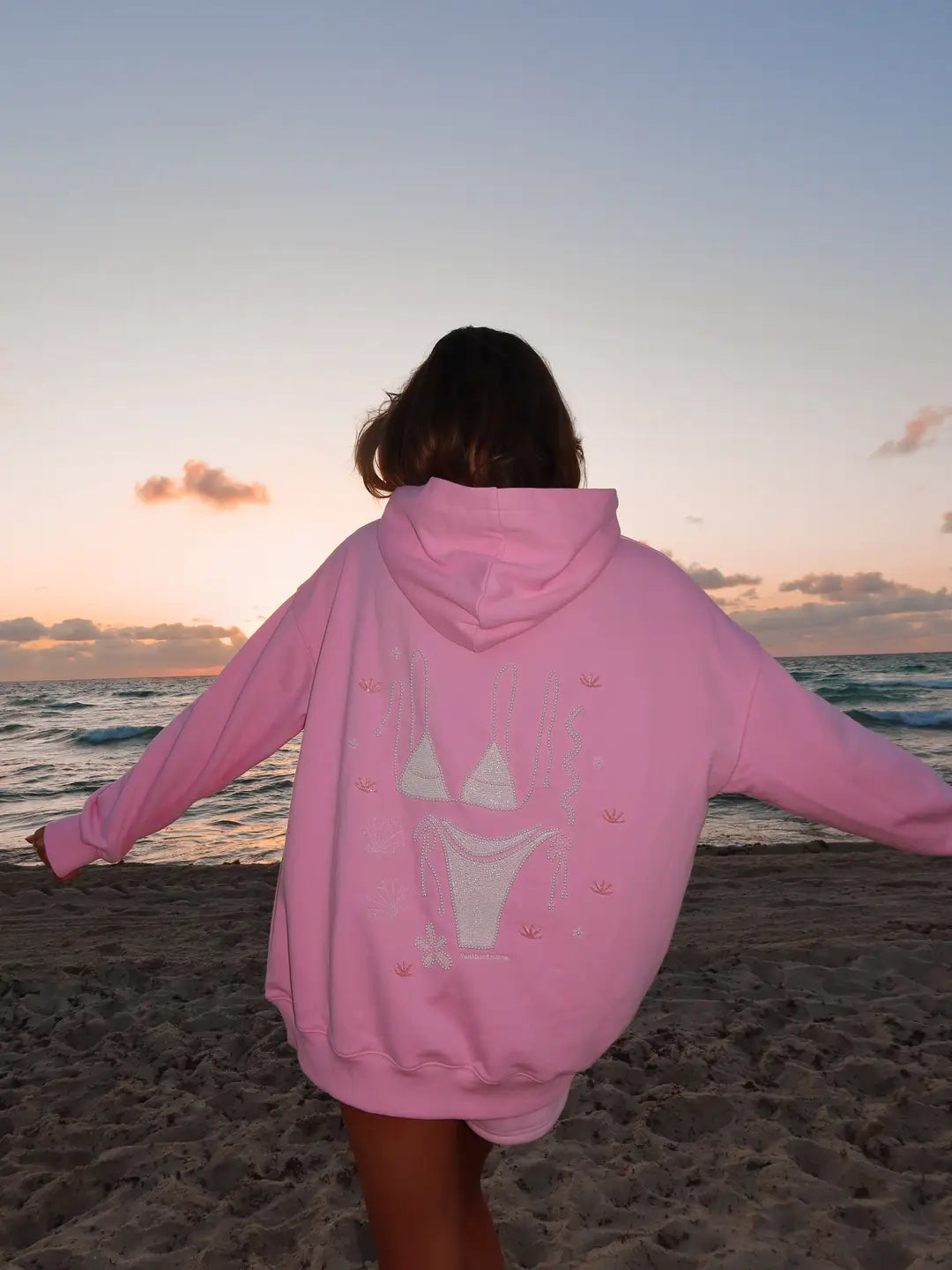 Lottie Pink Bikini Beaded Ocean Oversized Hoodie 100% Cotton