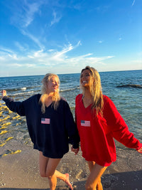 American Flag Embroider V-Neck Sweatshirt