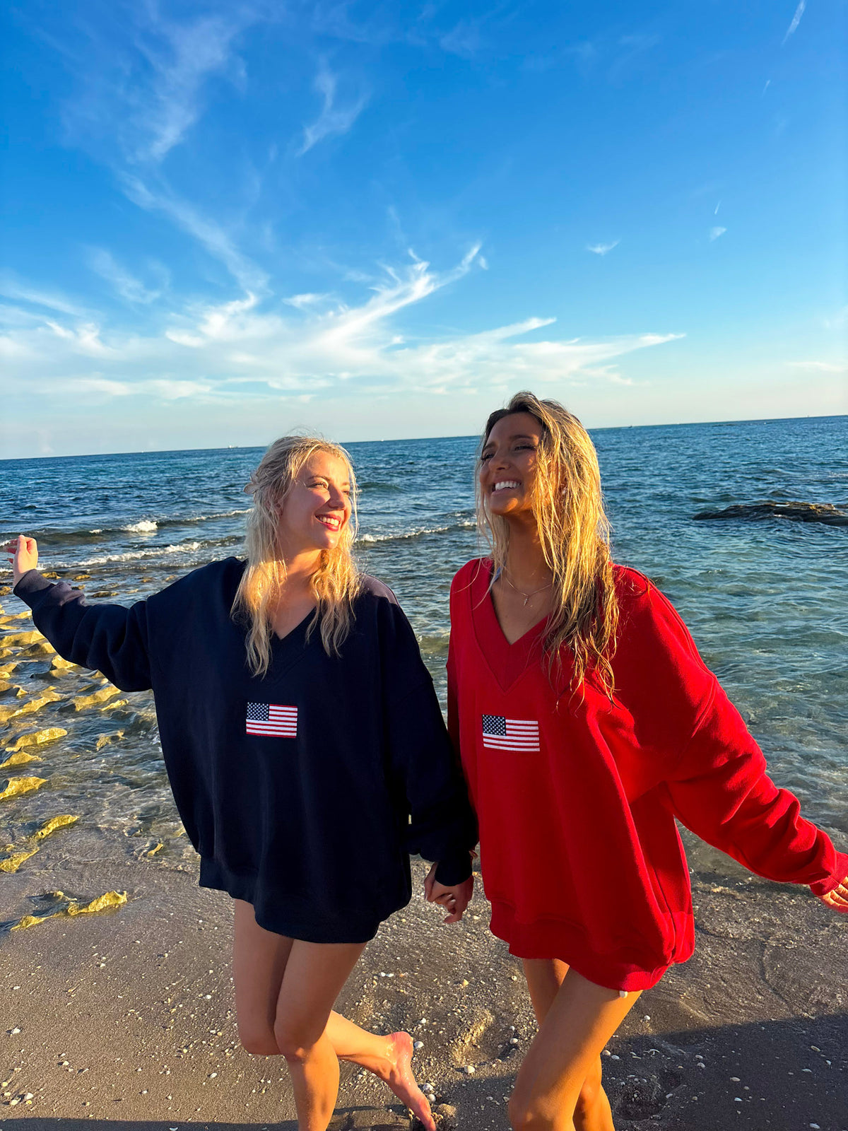 American Flag Embroider V-Neck Sweatshirt
