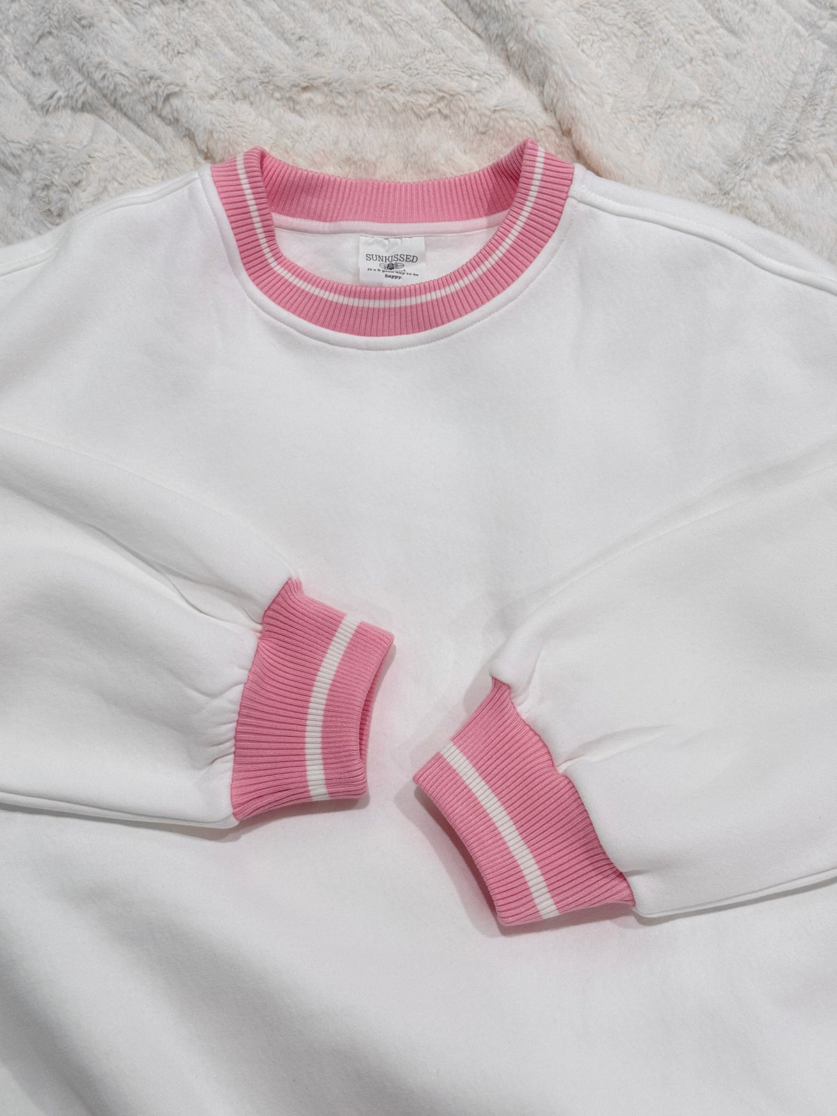 Blank White And Pink Preppy Crew Sweatshirt