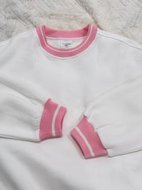 Blank White And Pink Preppy Crew Sweatshirt