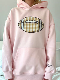 Light Pink Game Day Gingham Football Embroider Hoodie