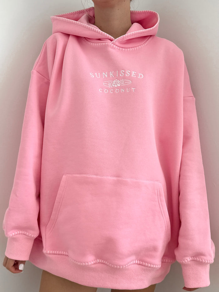 Cotton Candy Stitched Sunkissedcoconut Logo Hoodie 100% Cotton