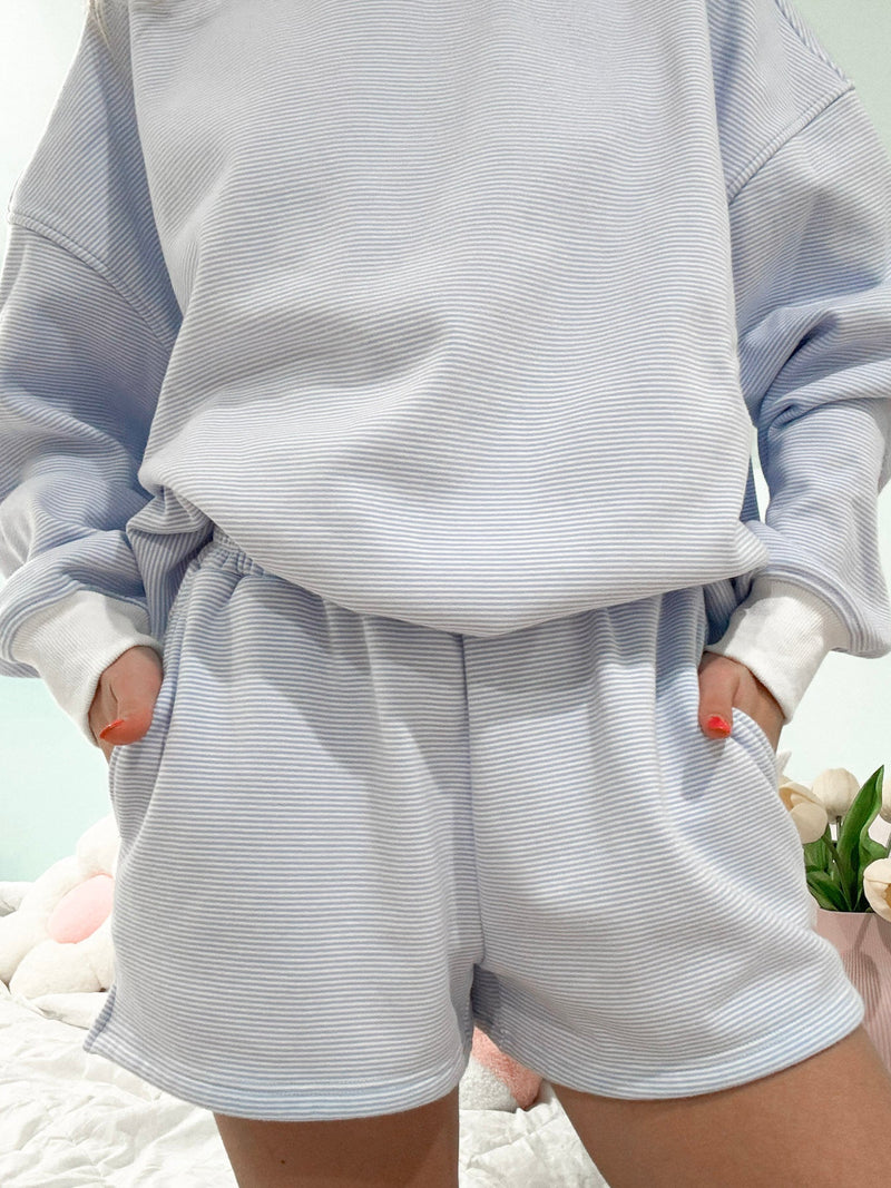 Blue and White Mini Striped Shorts