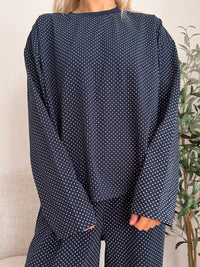 Navy Blue Polka Dot Loungewear Long Sleeve Top