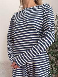 Striped Knit Loungewear Long Sleeve Top
