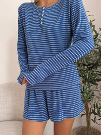 Striped Soft Button Loungewear Shorts
