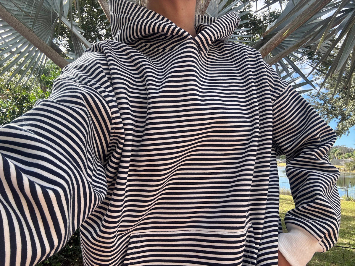 Dark Navy Blue and White Big Striped Hoodie