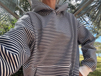 Dark Navy Blue and White Big Striped Hoodie