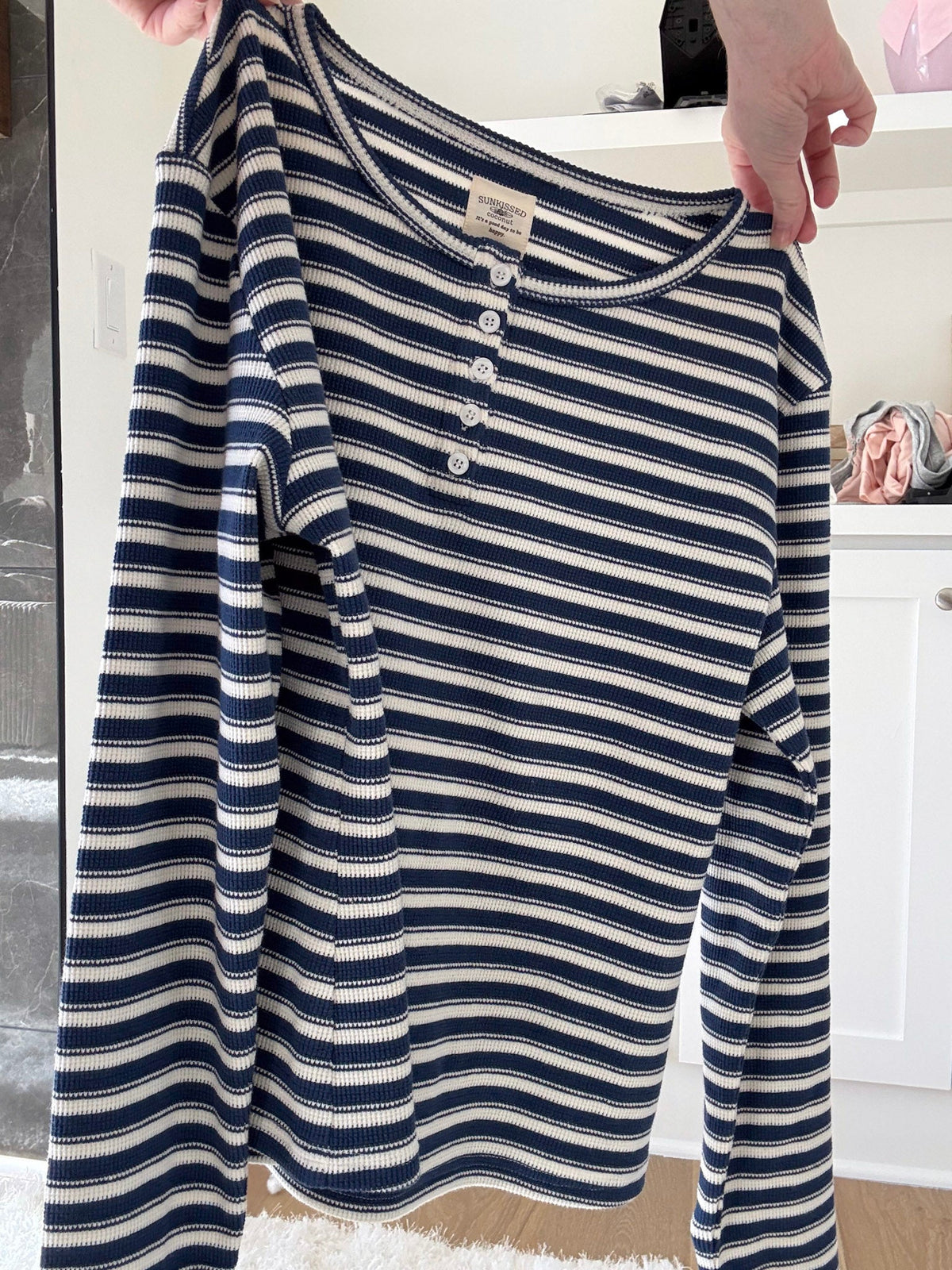 Striped Knit Loungewear Long Sleeve Top