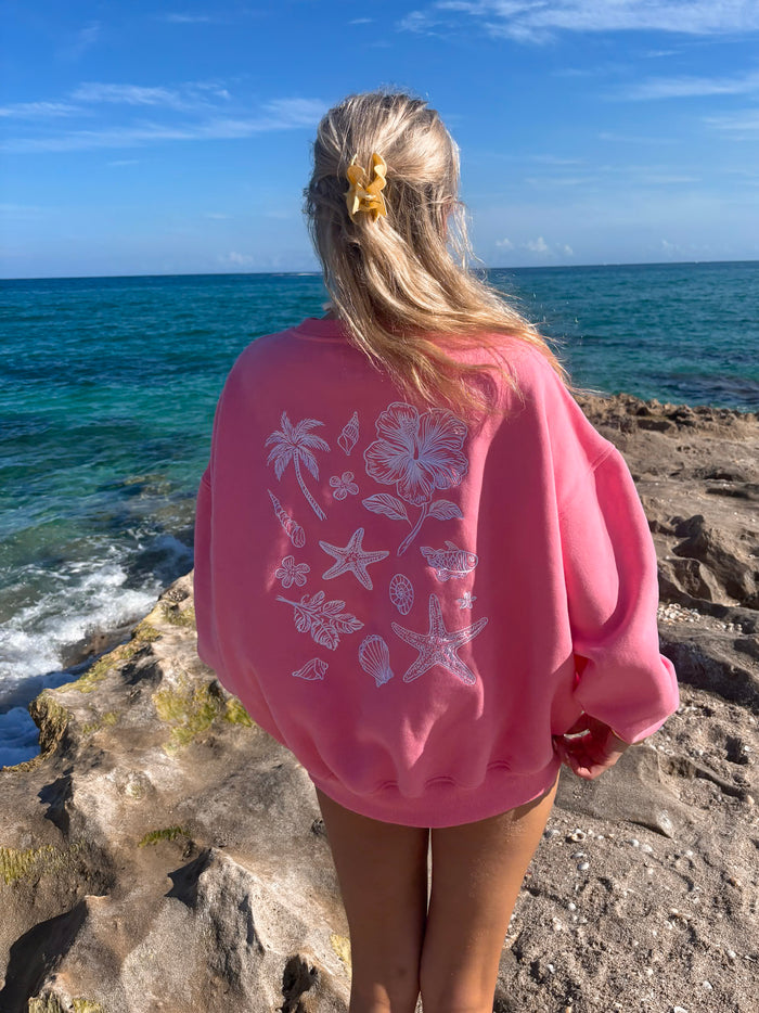 Hibiscus Pink Tropical Embroider Sweatshirt