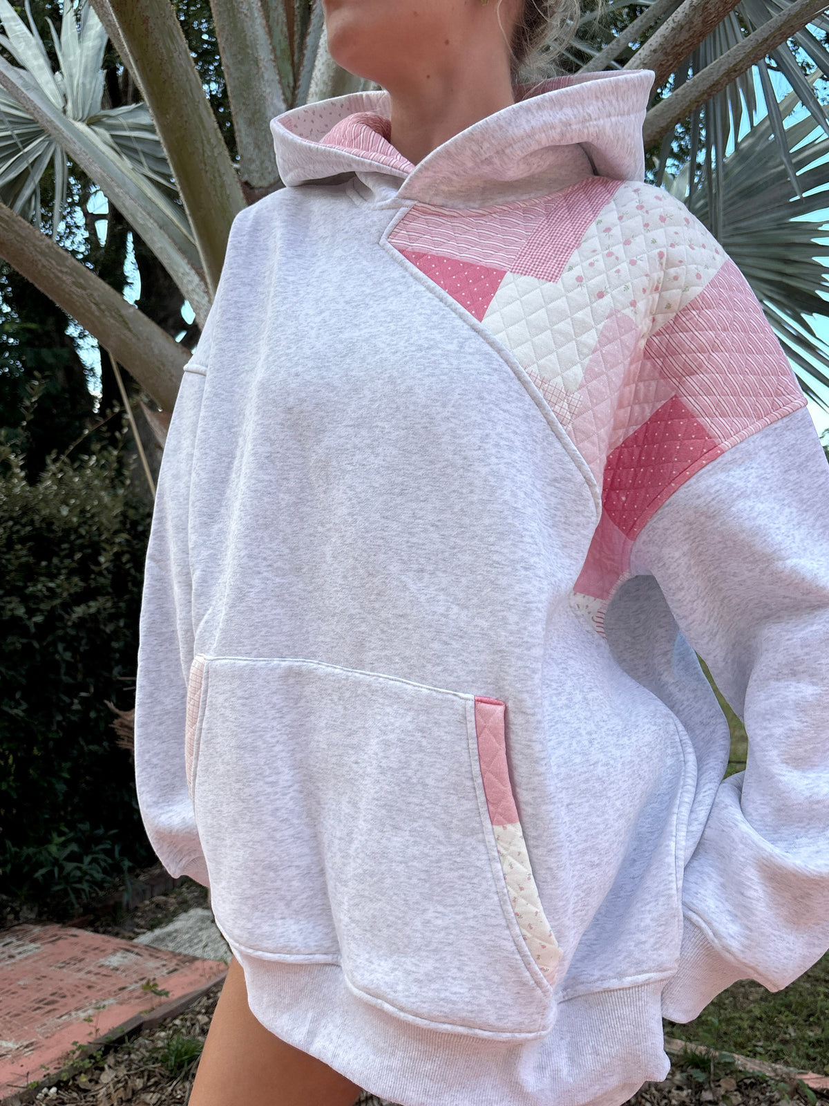 Pearl Grey Margo Quilted Patchwork Hoodie