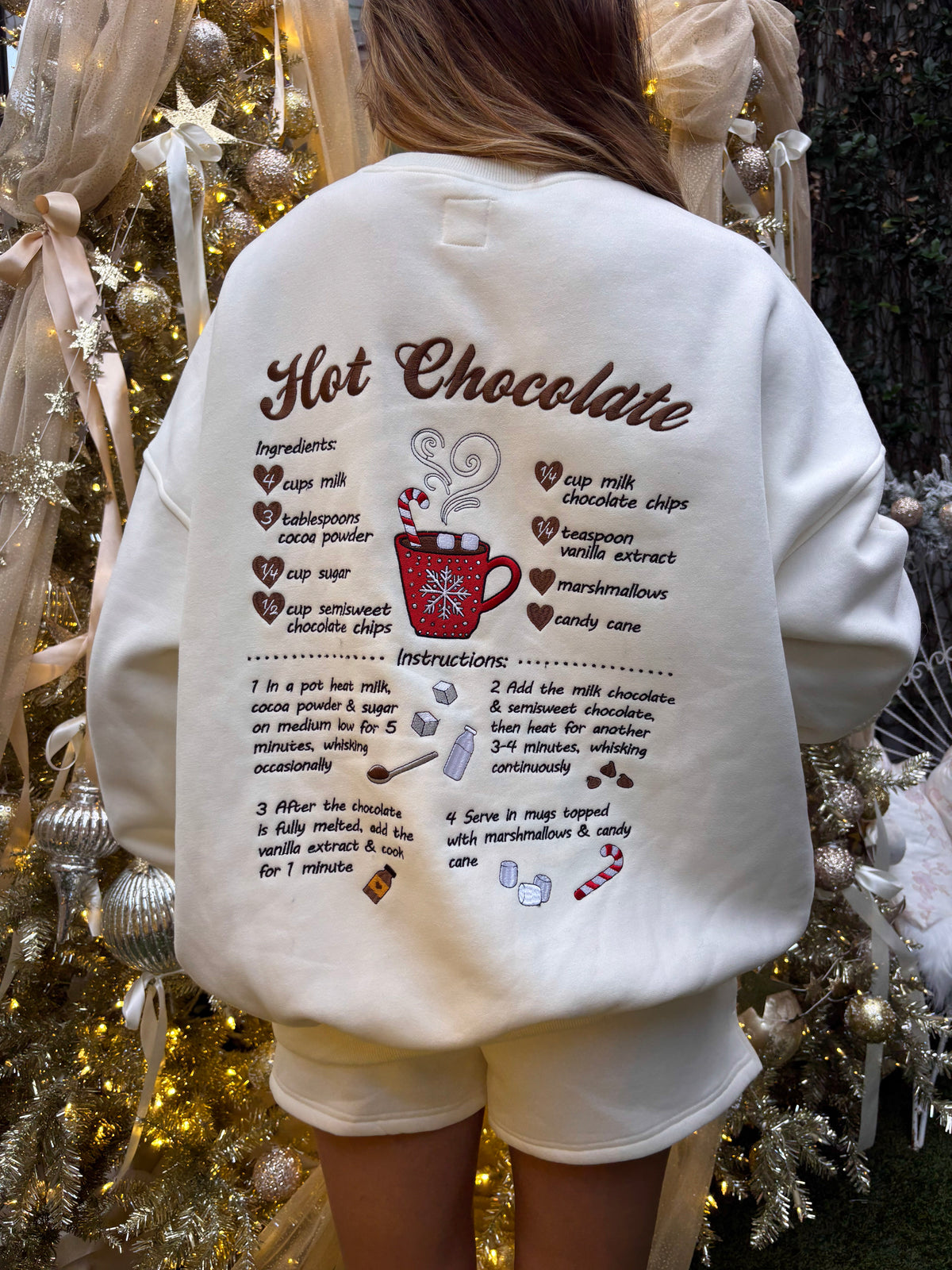 Hot Chocolate Recipe Christmas Embroider Sweatshirt