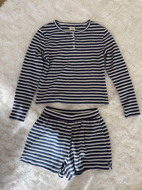 Striped Knit Loungewear Long Sleeve Top