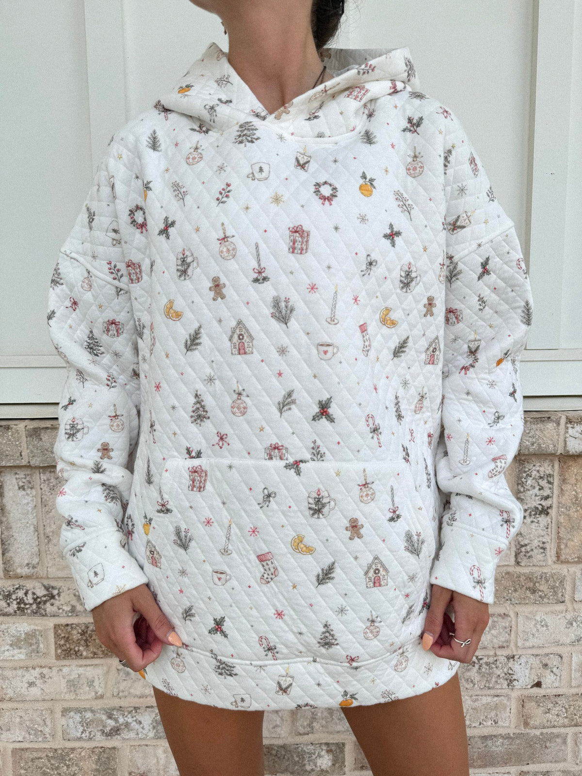 A Cottage Christmas Icons Quilted Hoodie