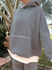 Dark Navy Blue and White Big Striped Hoodie