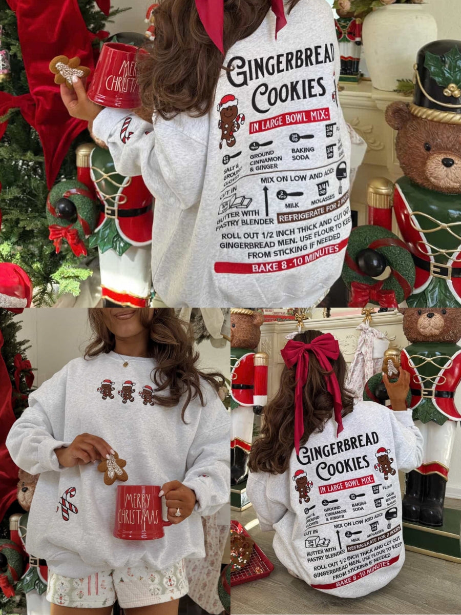 Gingerbread Recipe Christmas Embroider Sweatshirt