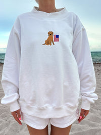 White American Flag Dog Mockneck Sweatshirt 100% Cotton