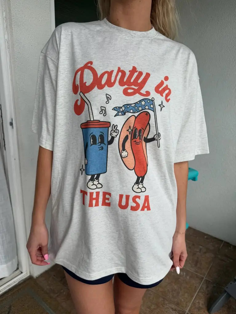 Midweight Blue Party In The USA Hotdog Tee