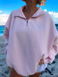 Light Pink Sunkissedcoconut Embroider Quarter-Zip Sweatshirt