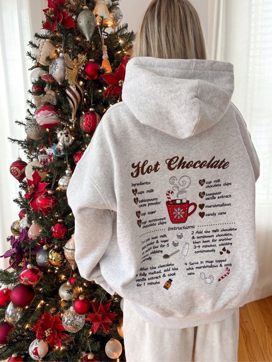 Hot Chocolate Recipe Christmas Embroider Hoodie