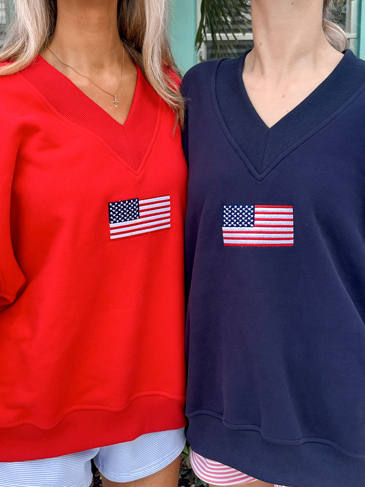 American Flag Embroider V-Neck Sweatshirt