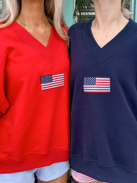 American Flag Embroider V-Neck Sweatshirt