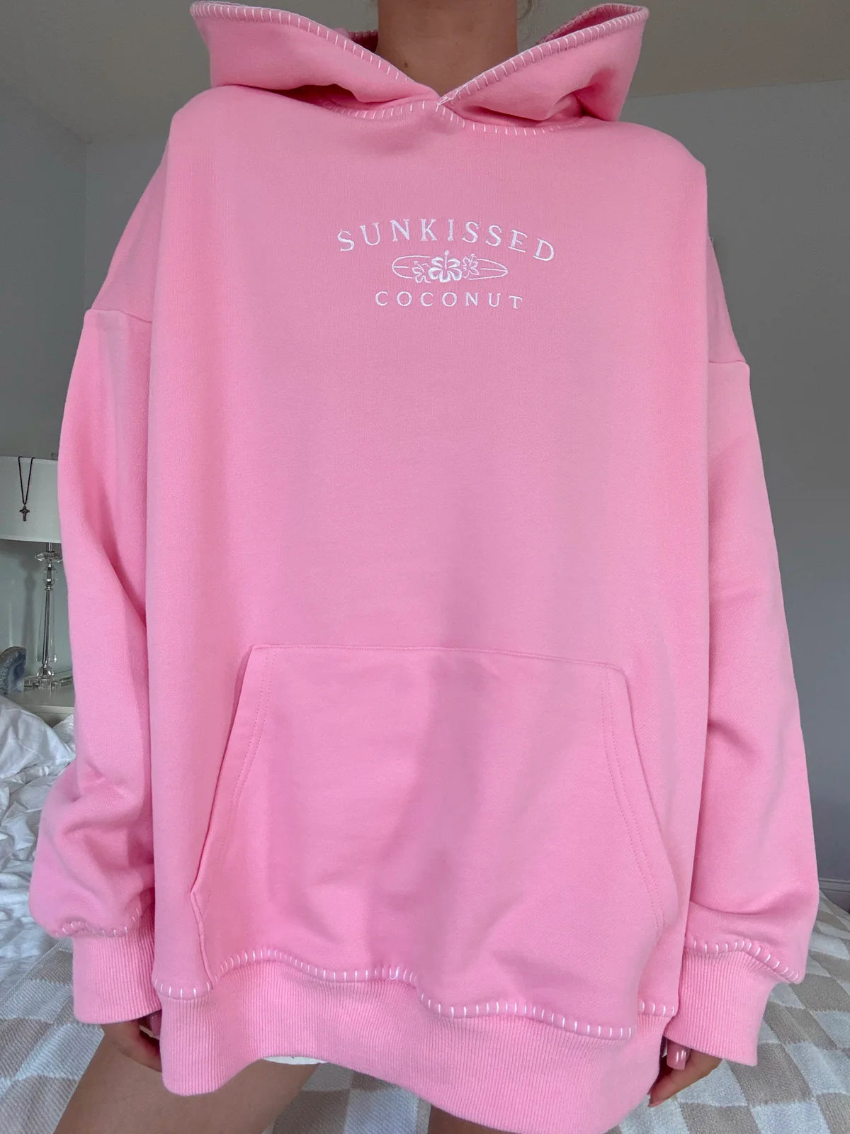 Stitched Sunkissedcoconut Embroidered Oversized Hoodie 100% Cotton