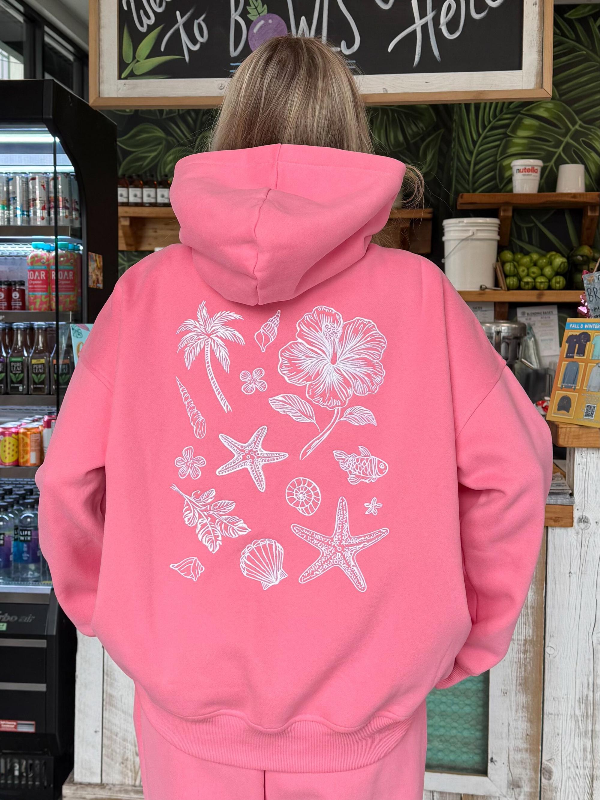 Hibiscus Pink Tropical Embroider Hoodie