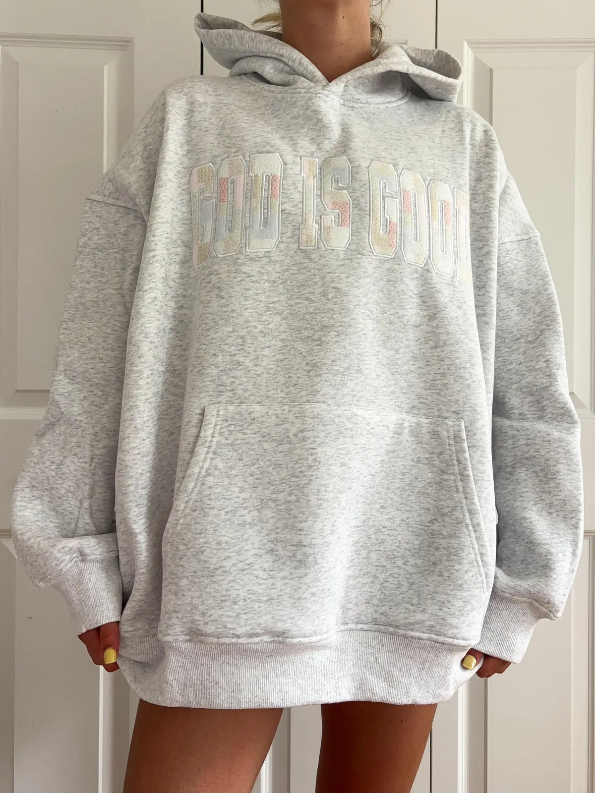 God Is Good Quilted Pastel Embroidered Hoodie