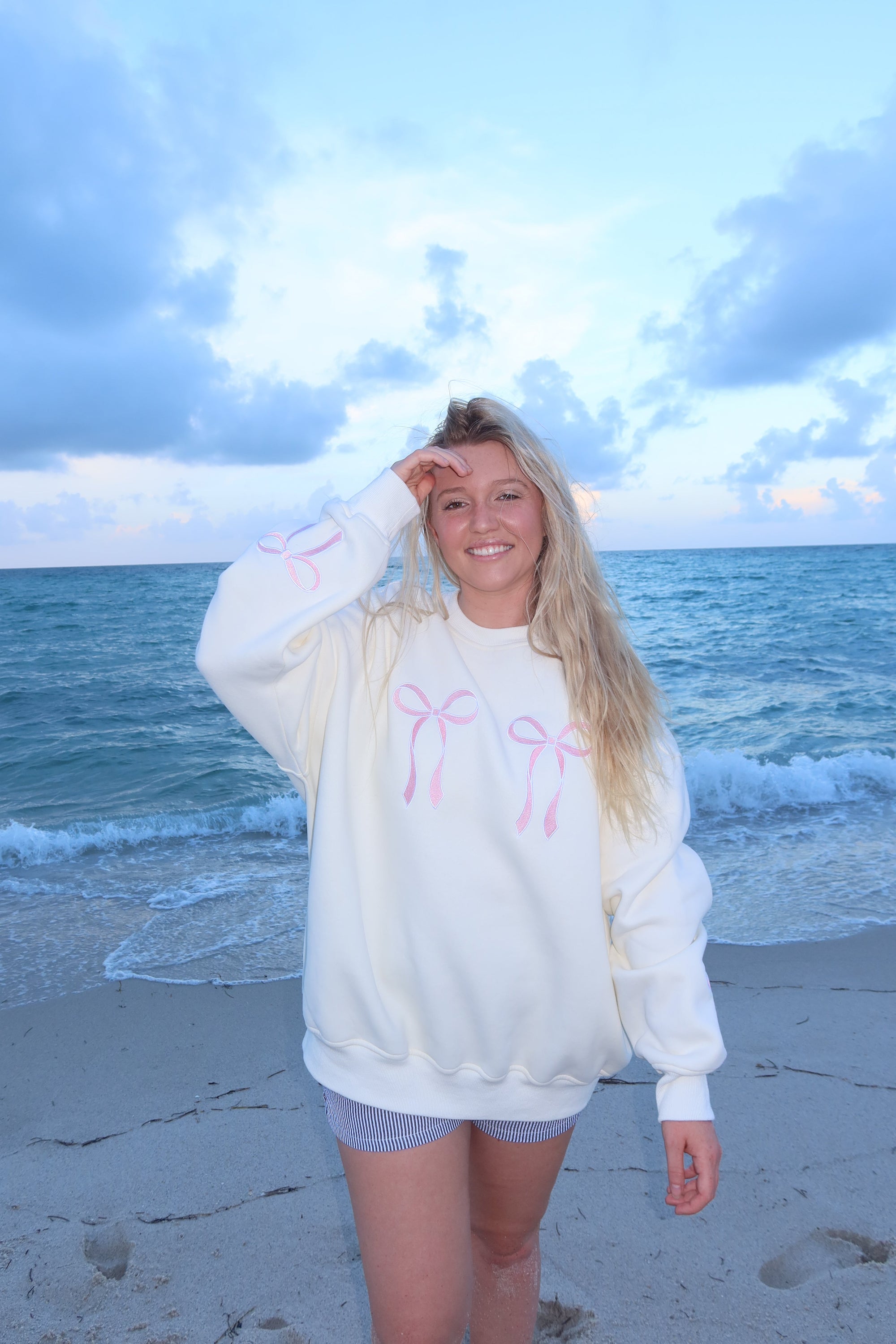 Pink Embroider Bow Sweatshirt