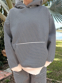 Dark Navy Blue and White Big Striped Hoodie