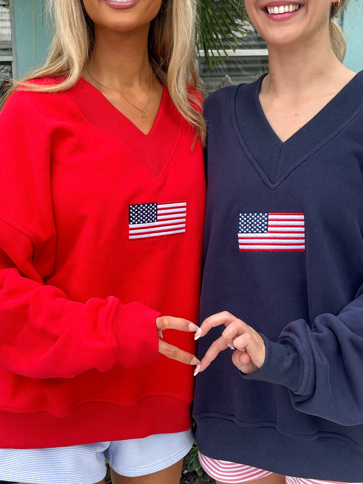 American Flag Embroider V-Neck Sweatshirt