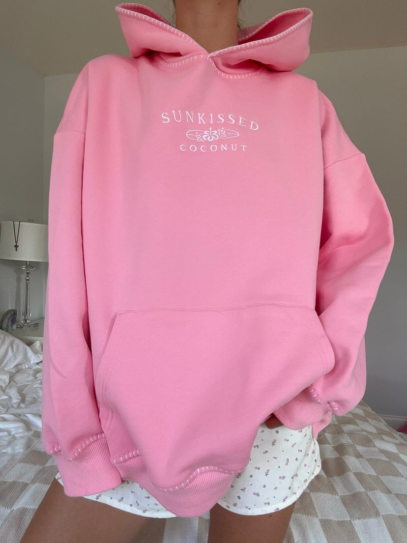 Cotton Candy Stitched Sunkissedcoconut Logo Hoodie 100% Cotton