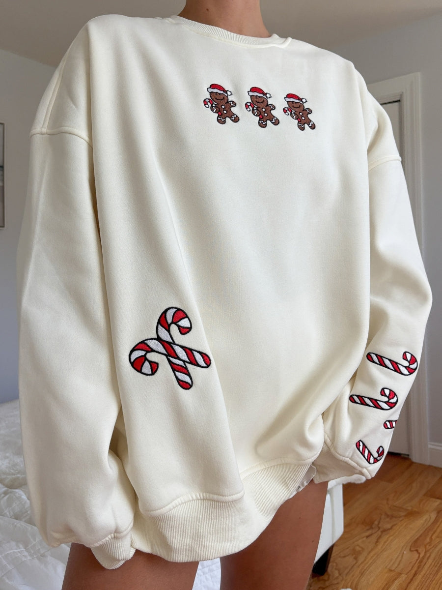 Gingerbread Recipe Christmas Embroider Sweatshirt