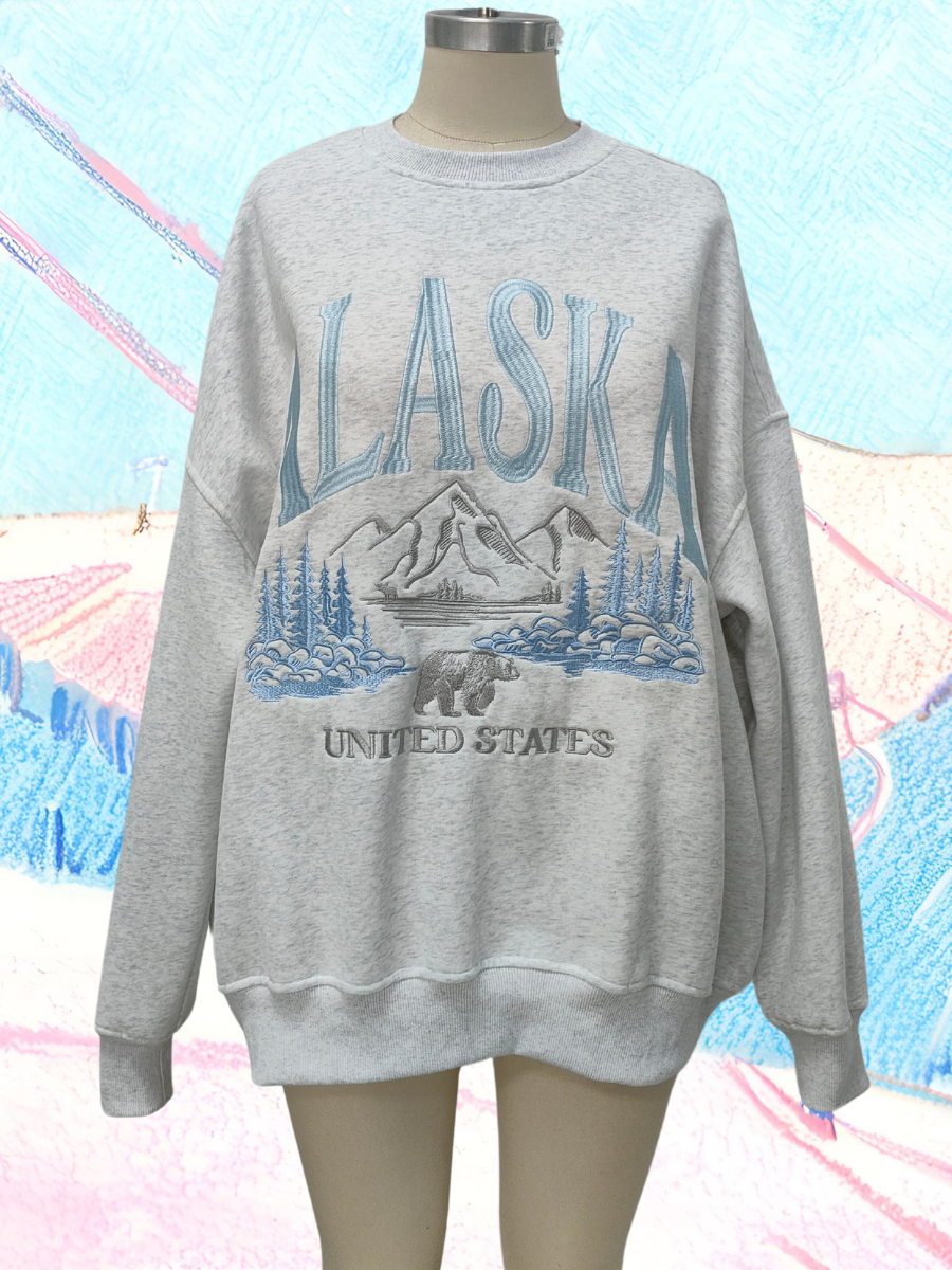 Pearl Grey Alaska Detailed Embroider Sweatshirt