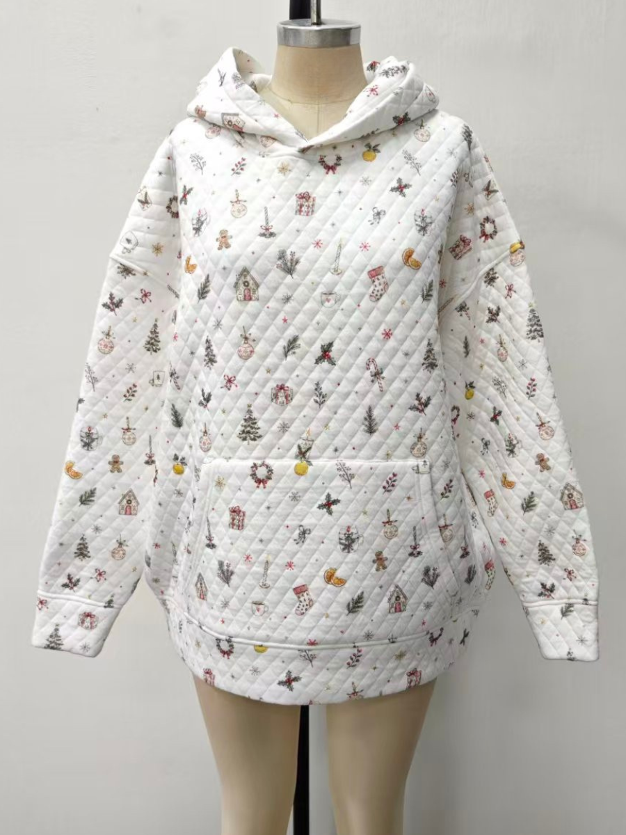 A Cottage Christmas Icons Quilted Hoodie