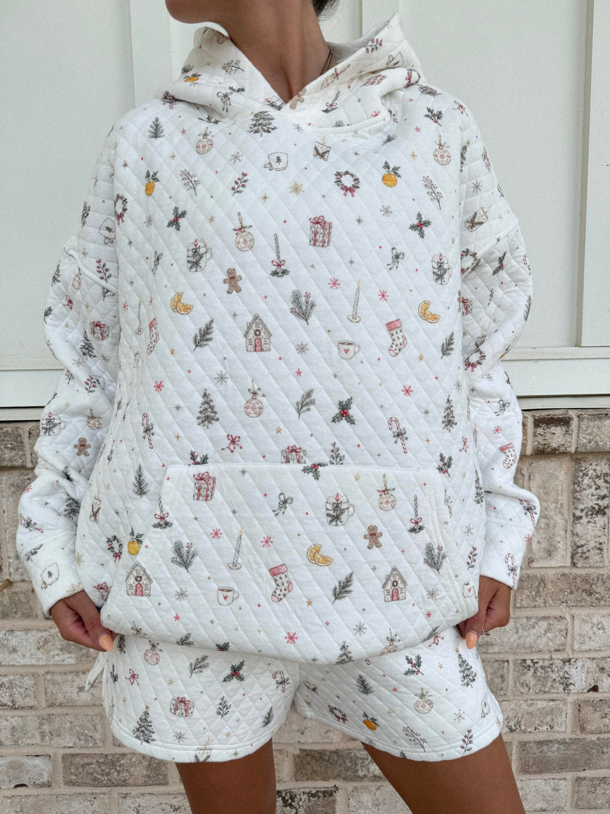 A Cottage Christmas Icons Quilted Hoodie